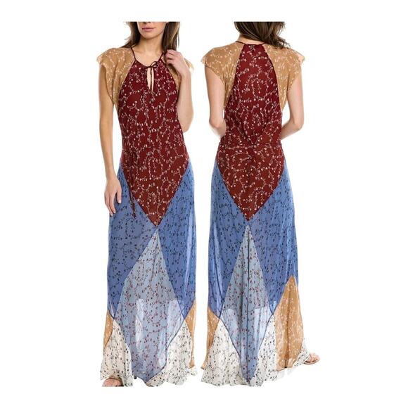 New RAG& BONE Sam Muti-Color Floral Patchwork Maxi Dress Sz S - Picture 1 of 14